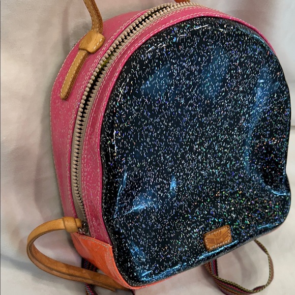 consuela mini backpack Consuela Glitter Black Mini Backpack with Pink Trim